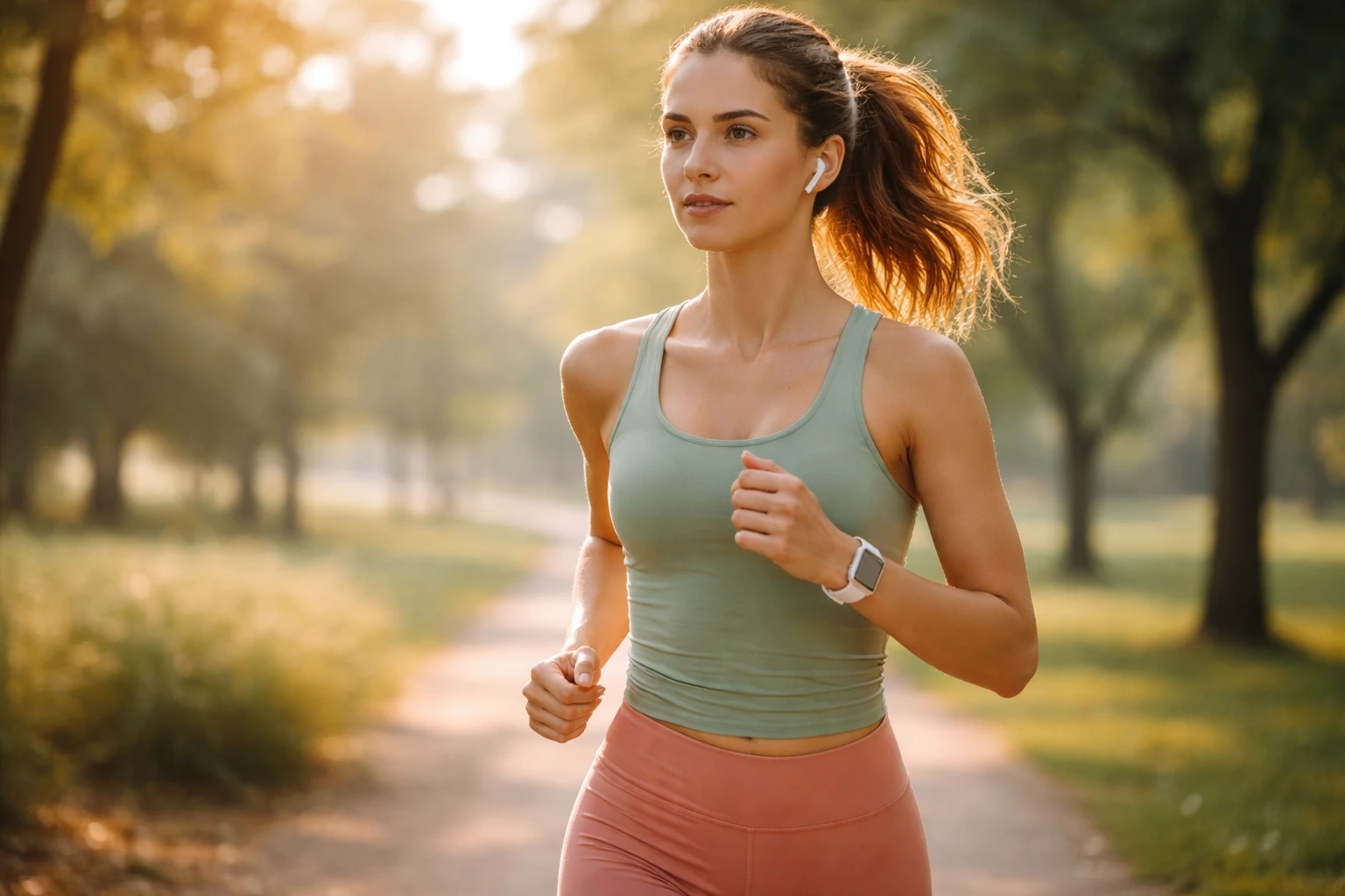 Woman running outdoors, building healthy habits