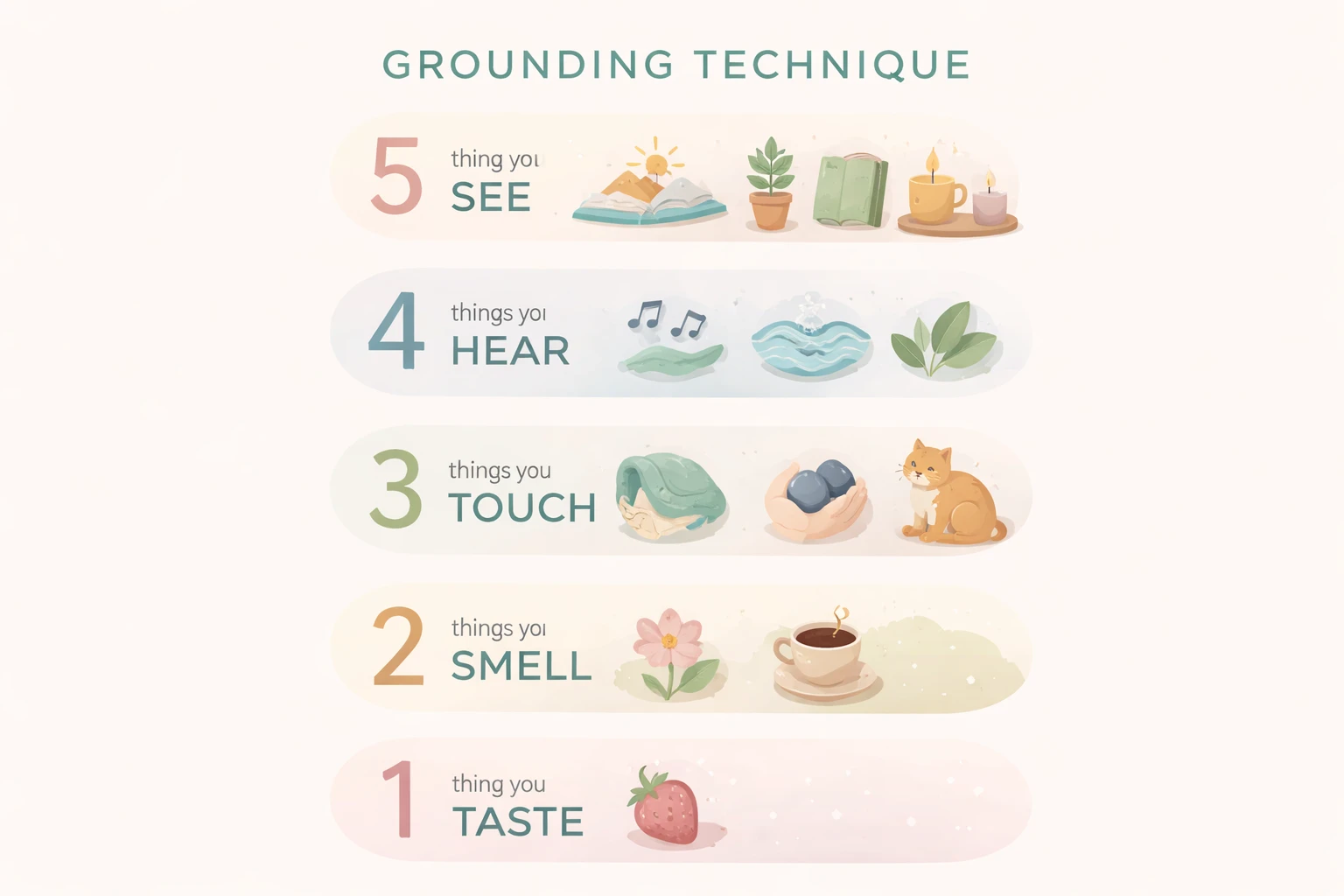 Infographie de la technique d'ancrage 5-4-3-2-1