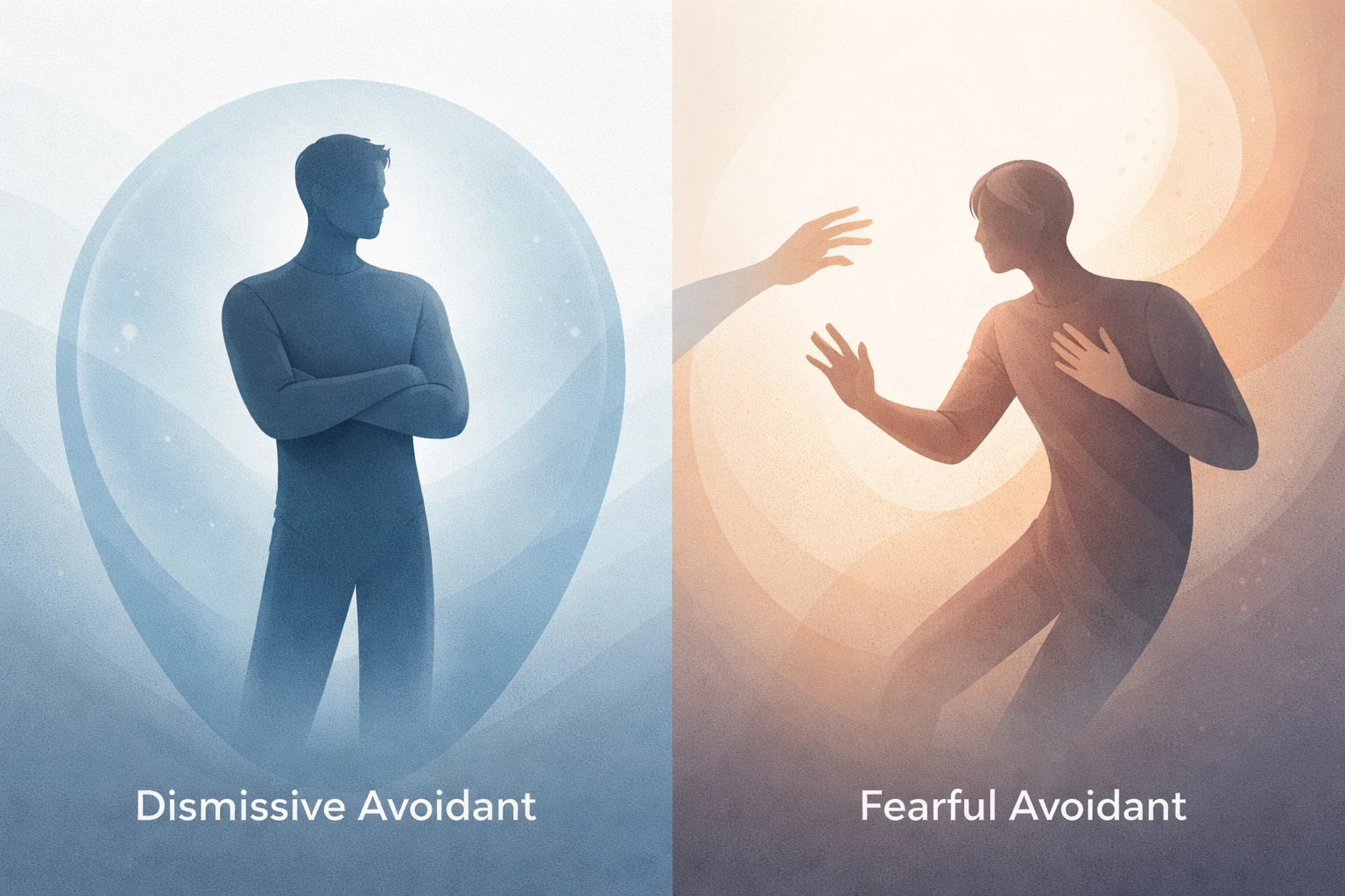 Illustration comparing dismissive avoidant and fearful avoidant attachment styles