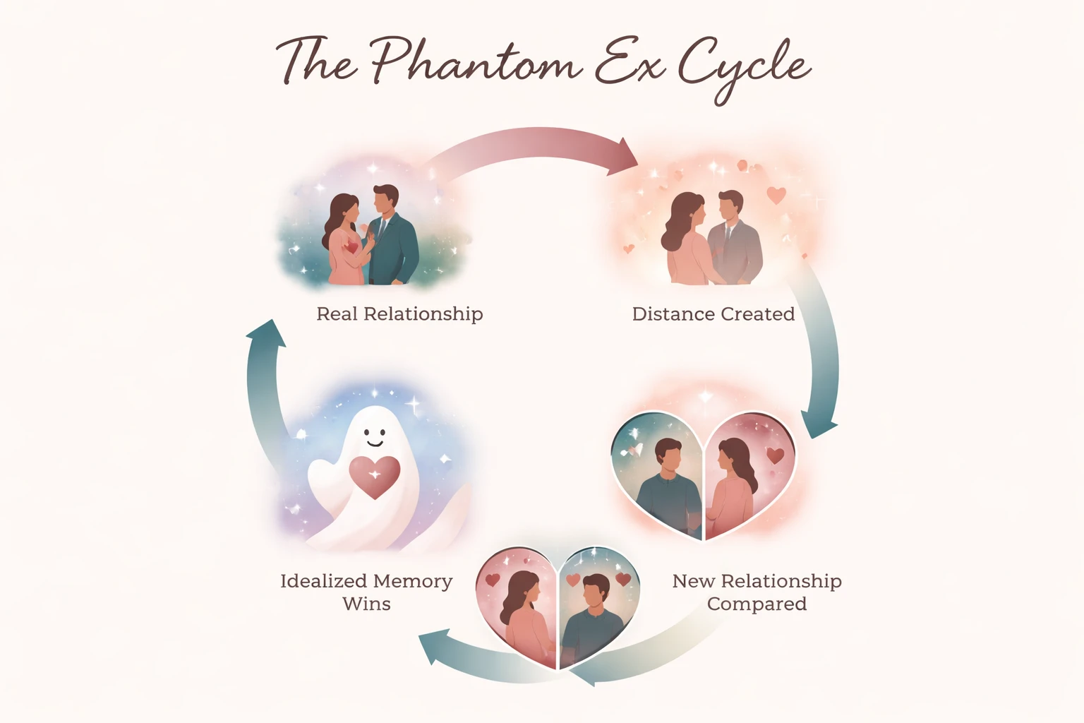 Infographic showing the phantom ex cycle in avoidant attachment