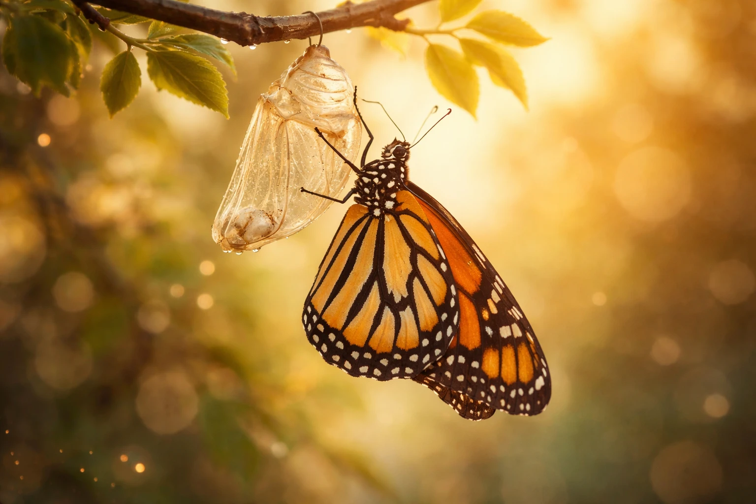 Papillon émergeant d'un cocon, métaphore de transformation et de renouveau