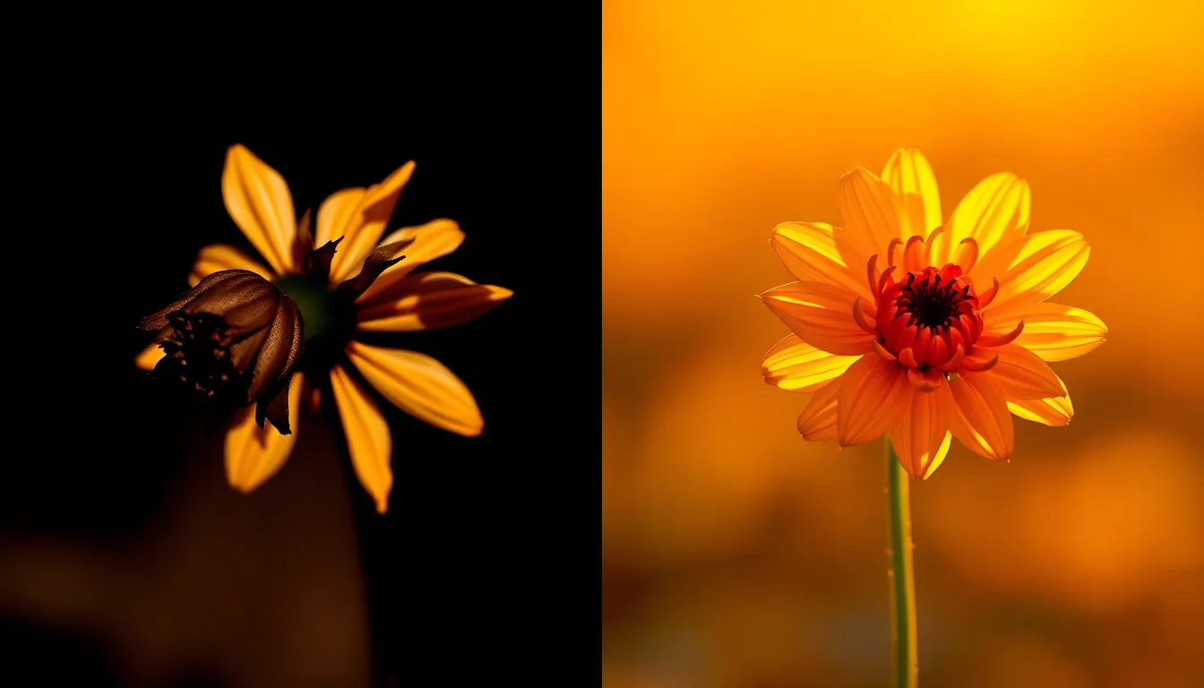 Illustration comparing when no contact works versus when it doesn't - wilting versus blooming flower