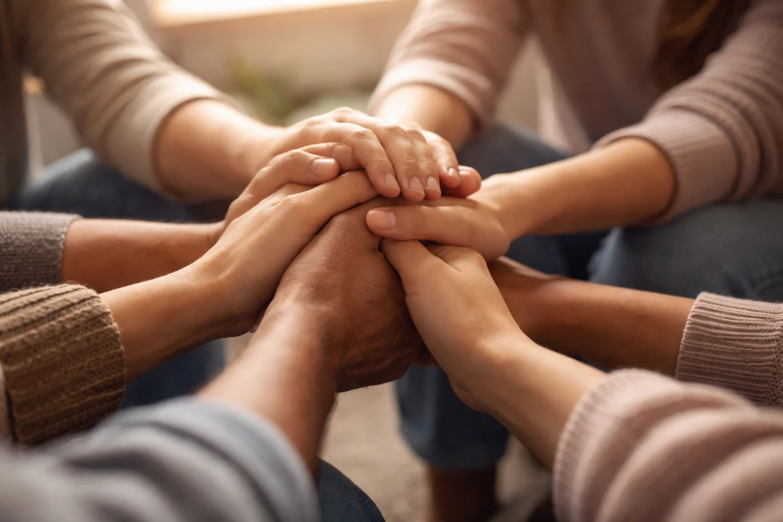 Mains d'amis se tenant en cercle de soutien