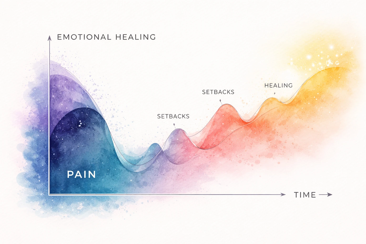 Visual representation of pain decreasing over time with occasional setbacks