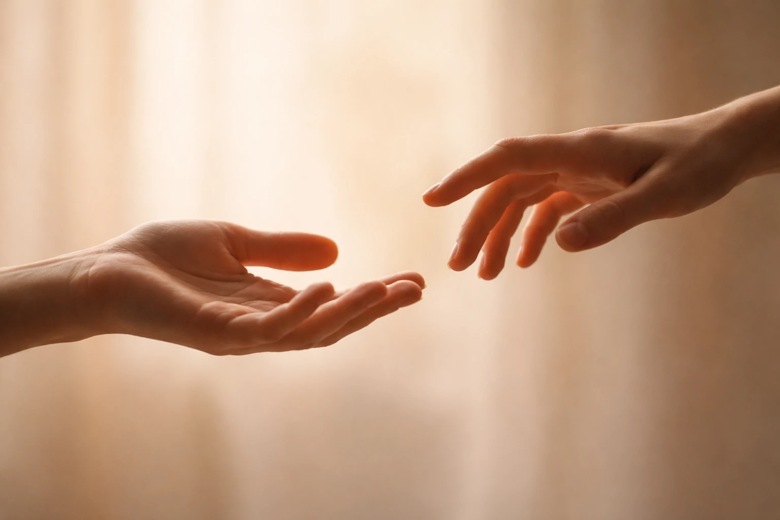 Two hands reaching toward each other symbolizing gentle reconnection