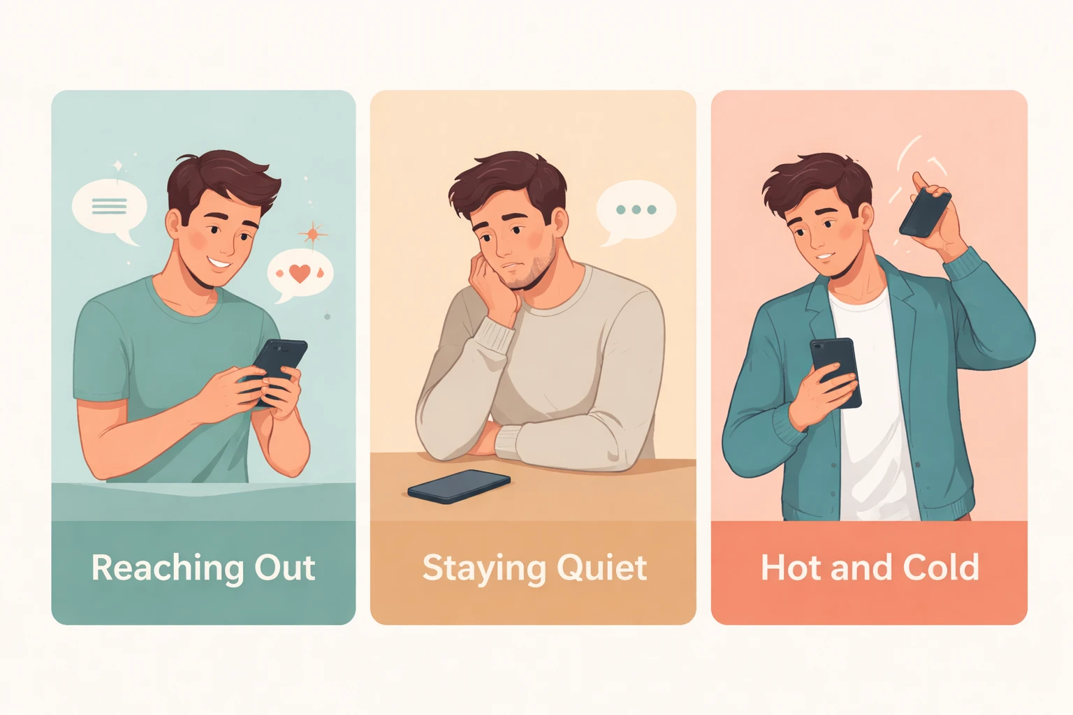 Infographic showing three male response scenarios after no contact