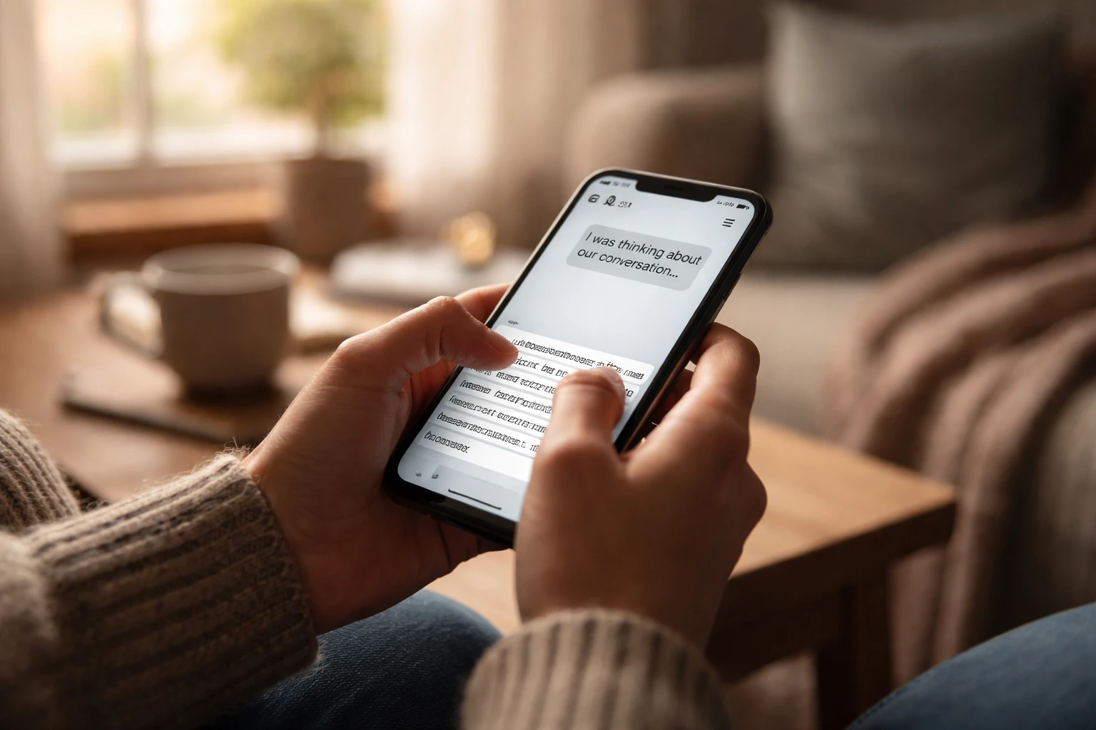 Personne rédigeant un message avec soin