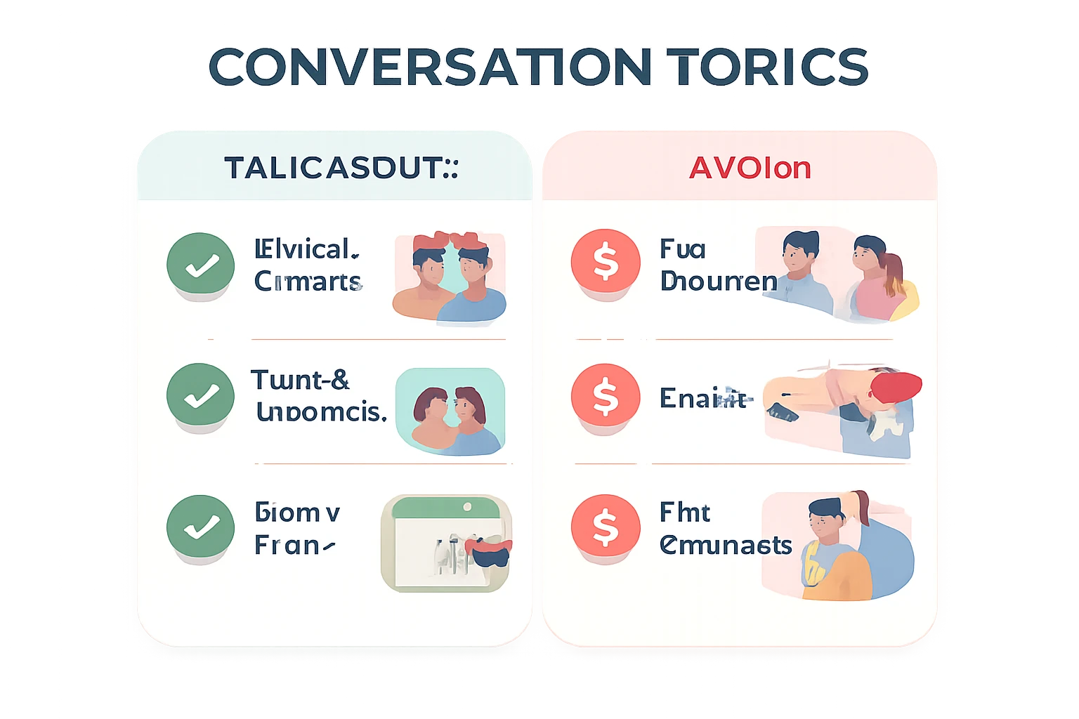 Infographie des sujets à aborder et à éviter