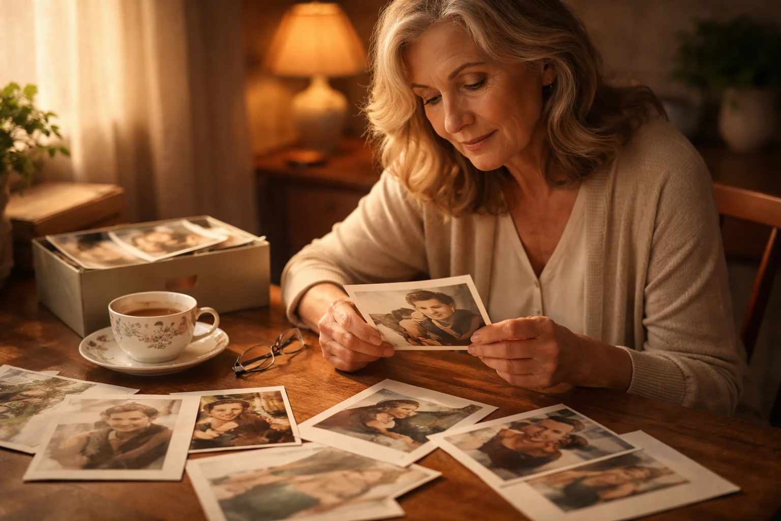 Personne regardant d'anciennes photos avec nostalgie