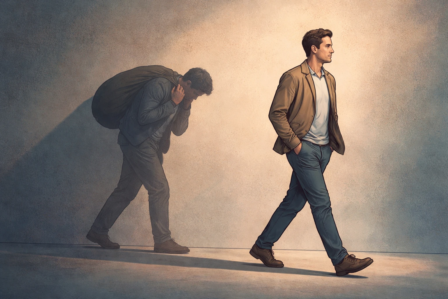 Métaphore visuelle du deuil différé : l'apparence vs la réalité intérieure