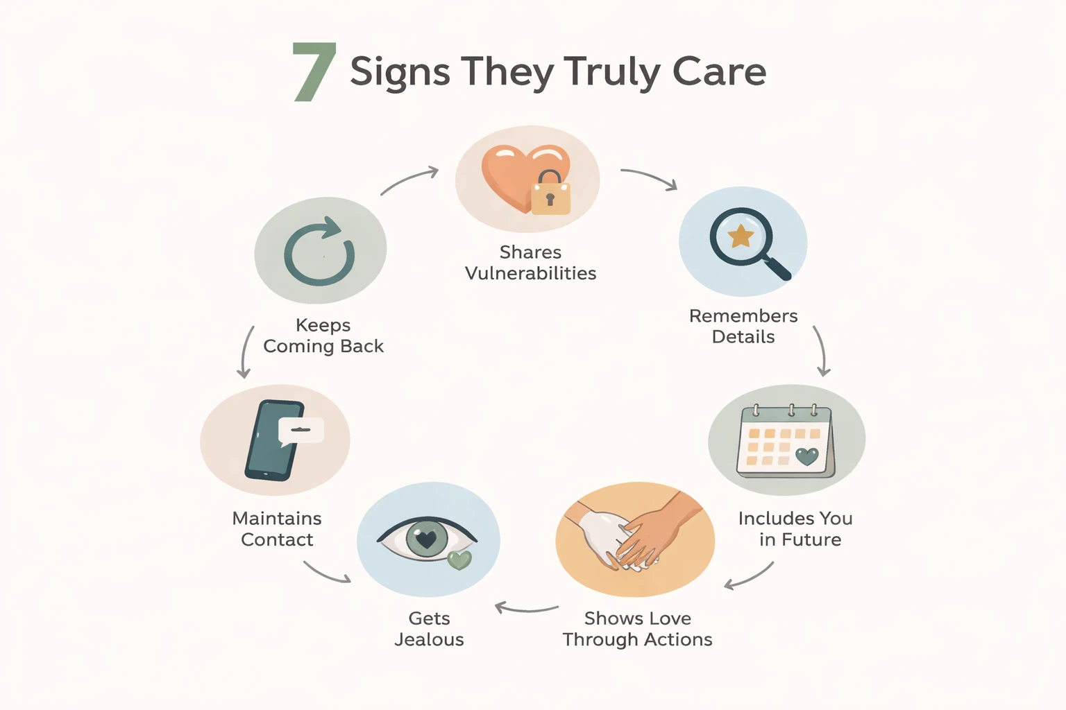Infographic showing 7 signs an avoidant has hidden feelings for you