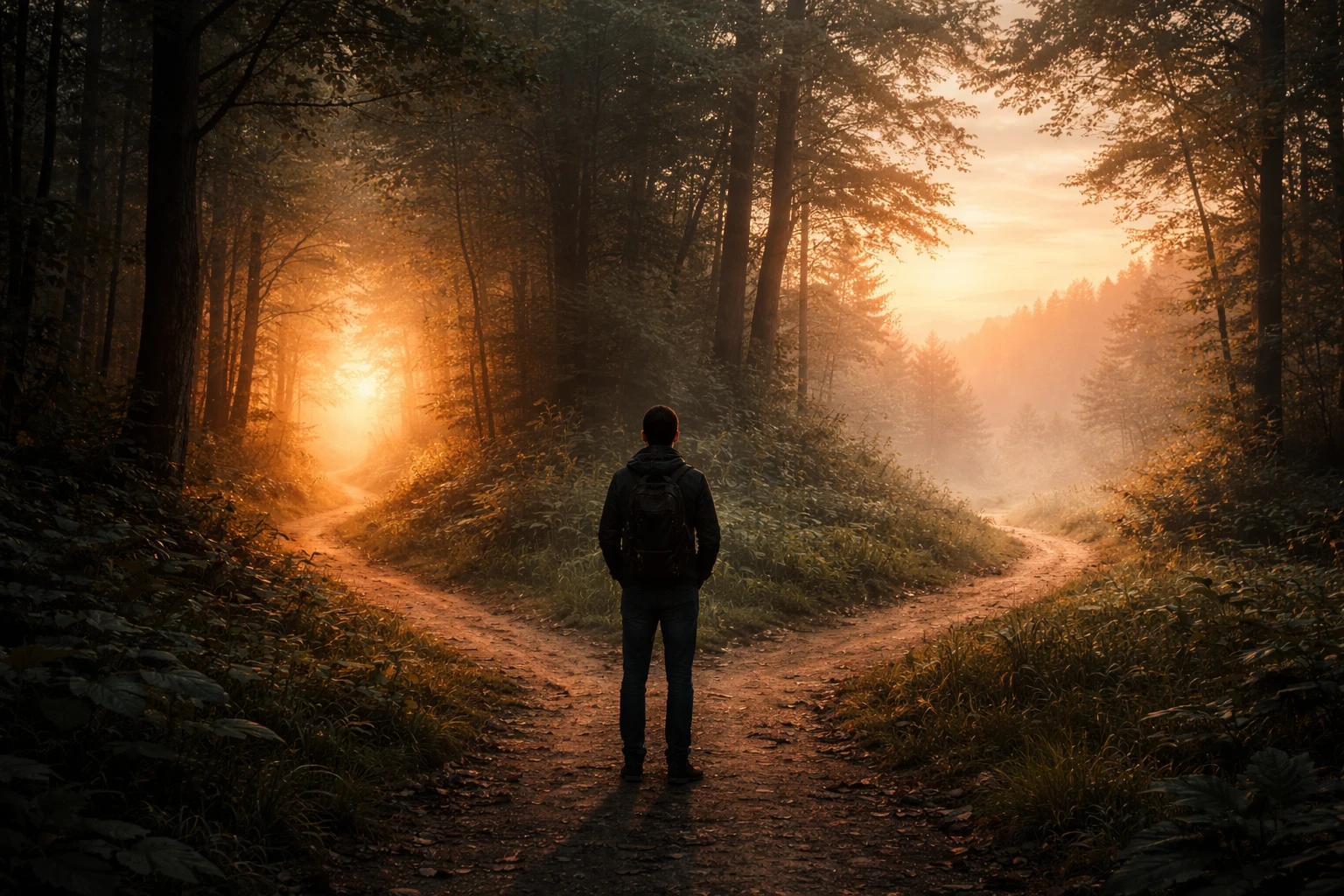 Person standing at a crossroads contemplating whether to wait or move forward