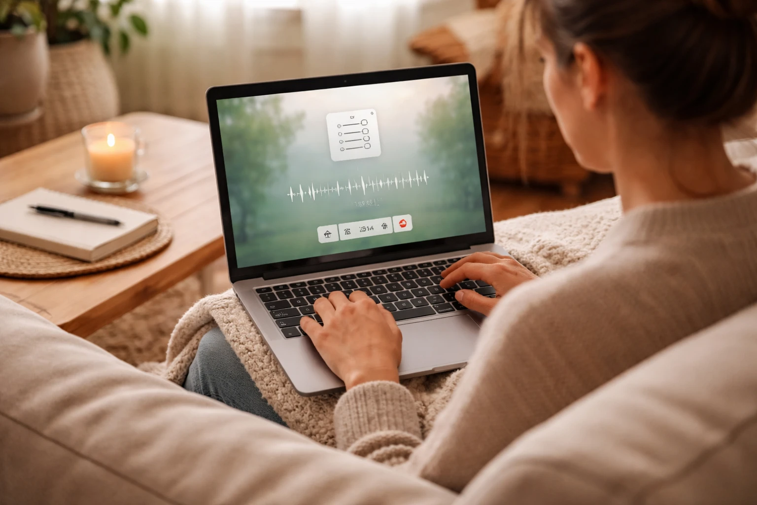 Person having a comfortable video therapy session from home