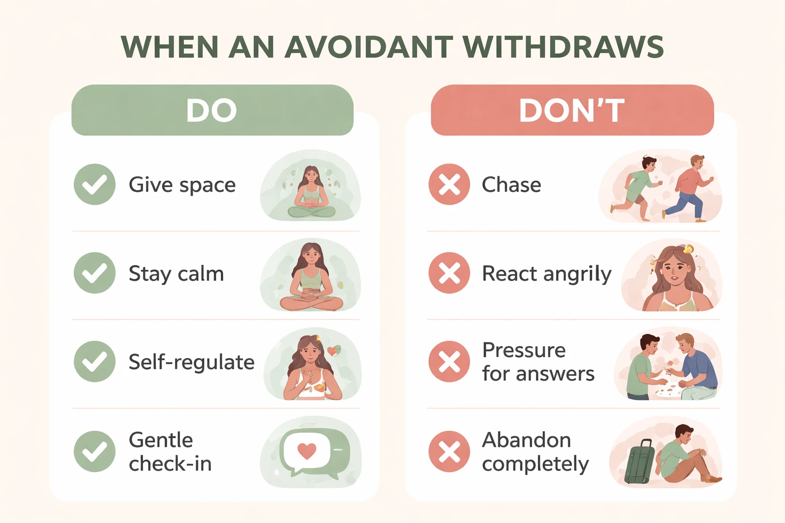 Do and Do Not infographic for responding to avoidant withdrawal