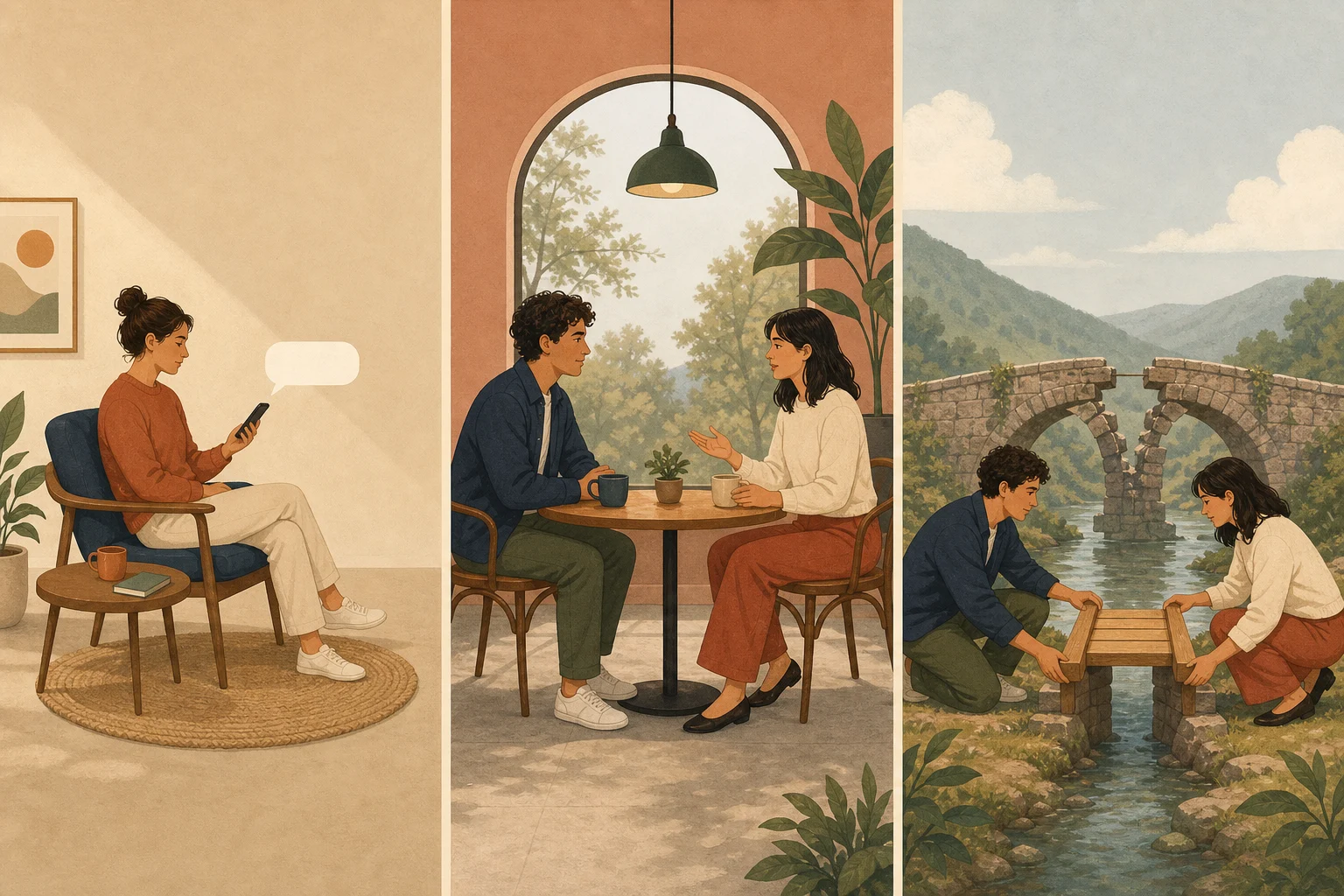Tres etapas de una reconexión respetuosa: un único mensaje, una conversación con escucha y la construcción conjunta de una relación nueva